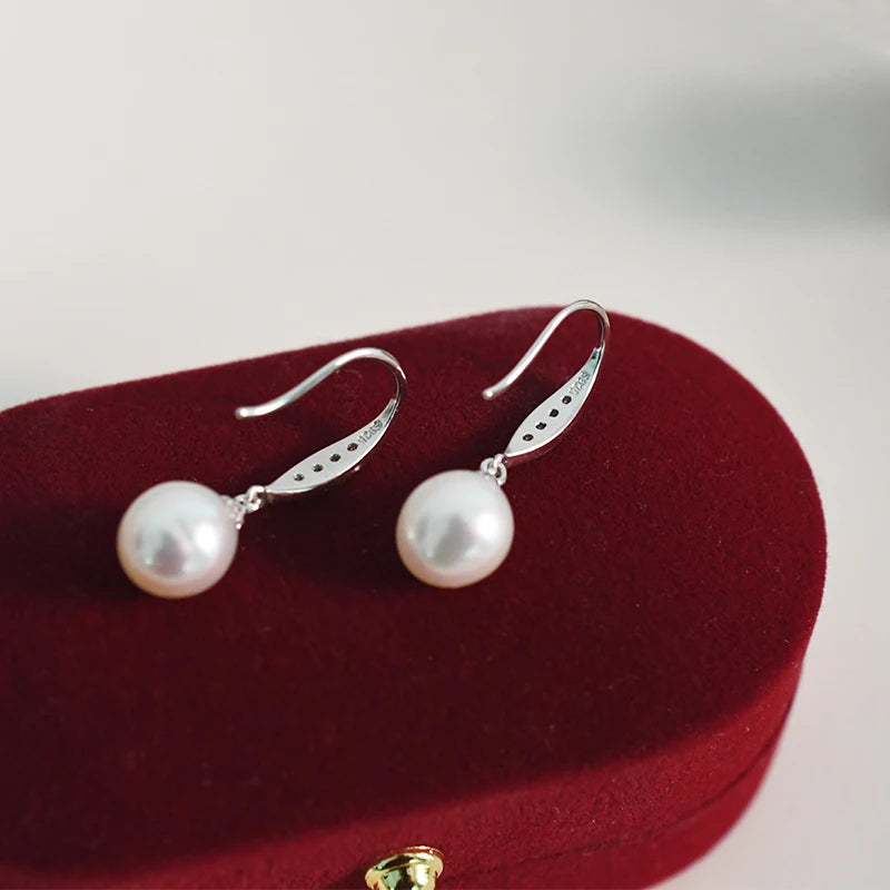 Vintage Pearl Drop Earrings 925 Silver Zircon Wedding Jewelry