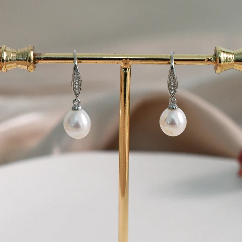 Vintage Pearl Drop Earrings 925 Silver Zircon Wedding Jewelry