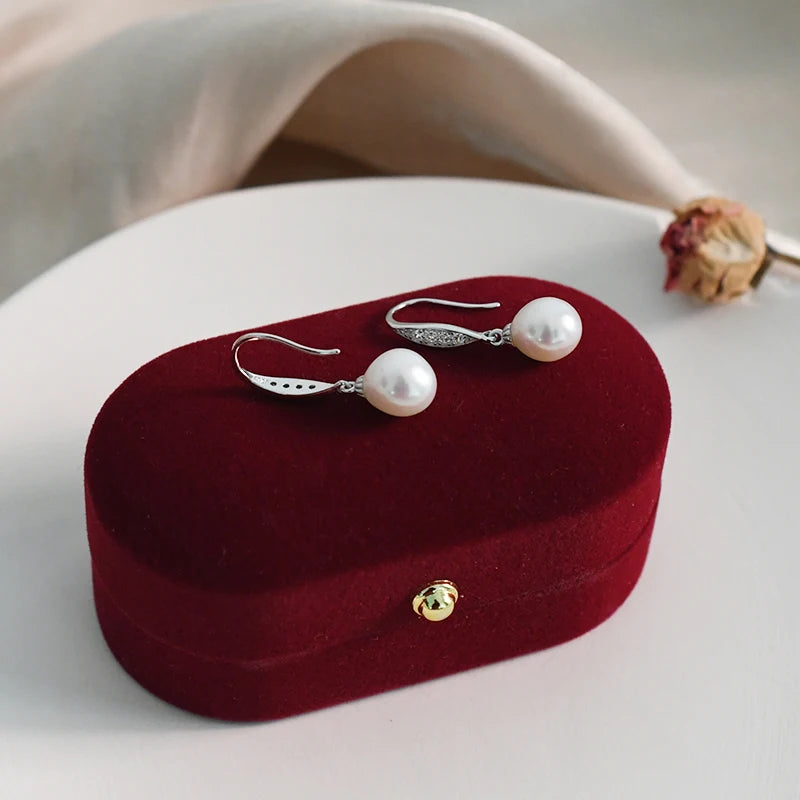 Vintage Pearl Drop Earrings 925 Silver Zircon Wedding Jewelry