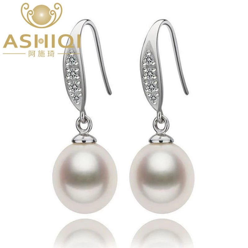 Vintage Pearl Drop Earrings 925 Silver Zircon Wedding Jewelry