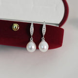 Vintage Pearl Drop Earrings 925 Silver Zircon Wedding Jewelry