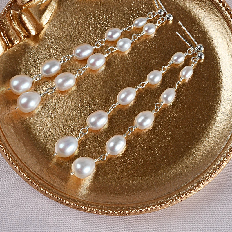 Freshwater Pearl Tassel Earrings 925 Sterling Silver Gift