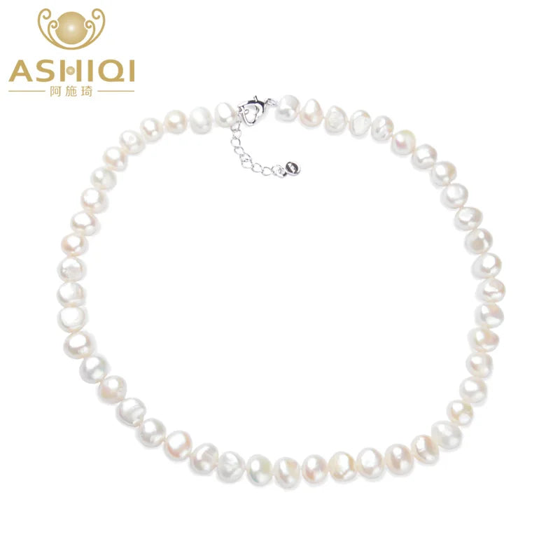 Natural Baroque Pearl Choker Necklace 9-10mm Real Freshwater Pearl Jewelry