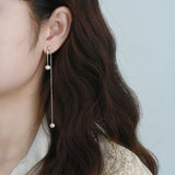 ASHQI Natural Freshwater Pearl Earrings Female 925 Sterling Silver Long Earrings