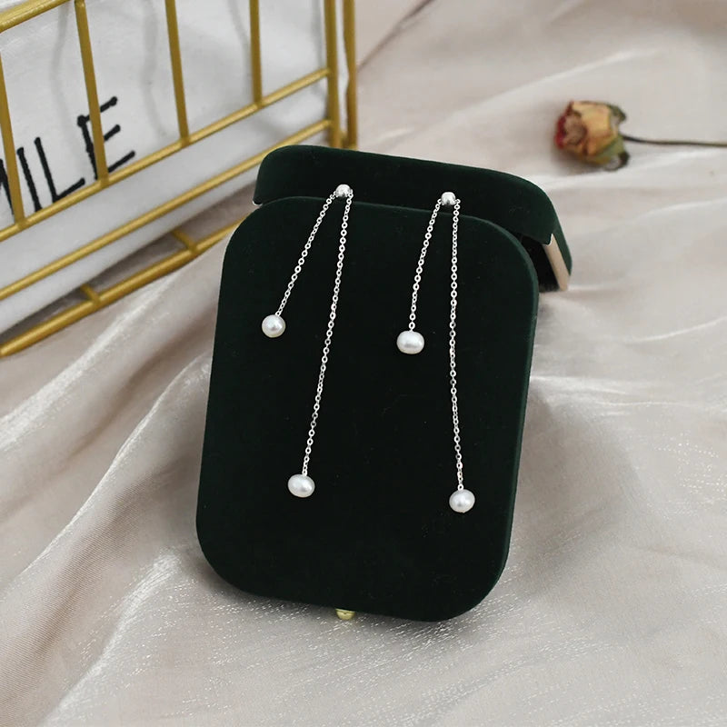 ASHQI Natural Freshwater Pearl Earrings Female 925 Sterling Silver Long Earrings