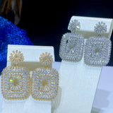 Square CZ Earrings For Women Wedding Cubic Zirconia Bridal Earrings