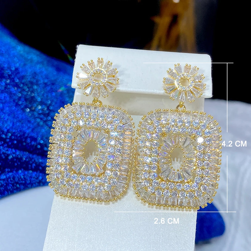 Square CZ Earrings For Women Wedding Cubic Zirconia Bridal Earrings