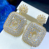 Square CZ Earrings For Women Wedding Cubic Zirconia Bridal Earrings