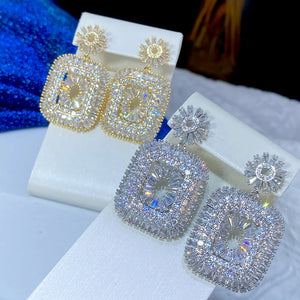 Square CZ Earrings For Women Wedding Cubic Zirconia Bridal Earrings