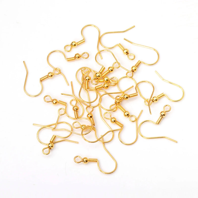 100 Gold/Silver Stainless Steel Earring Hooks with Steel Ball Jewelry