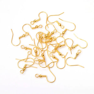 100 Gold/Silver Stainless Steel Earring Hooks with Steel Ball Jewelry