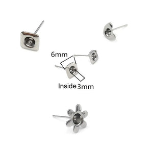 100Pcs Stainless Steel Zircon & Stamped Stud Earrings for Jewelry Making