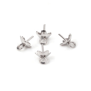 100pcs Stainless Steel Flower Earring Pin with Ring Tray