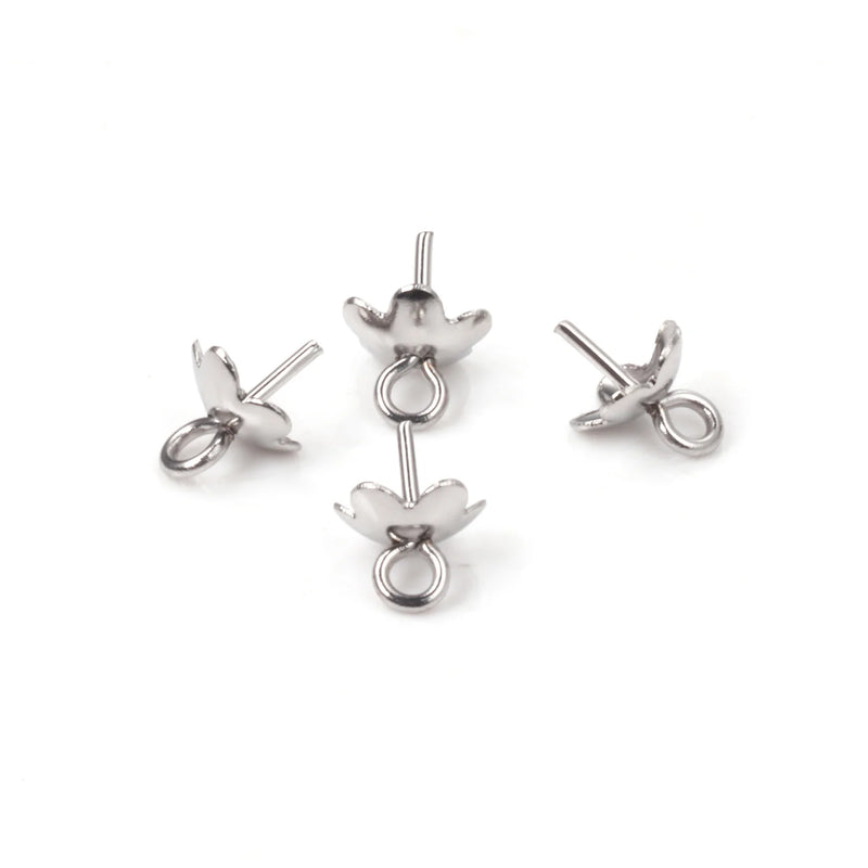 100pcs Stainless Steel Flower Earring Pin with Ring Tray