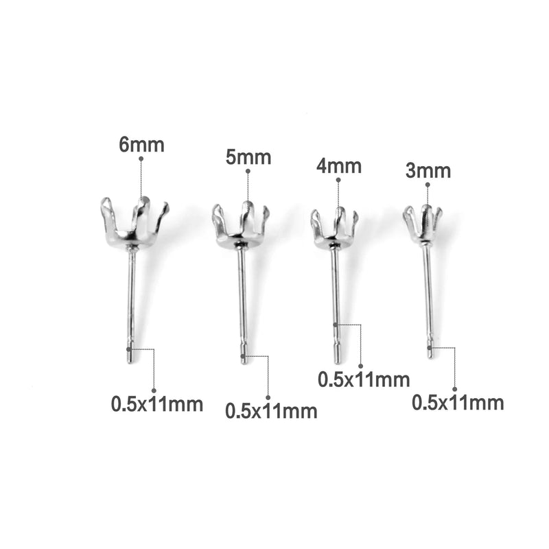 100pcs 316L Stainless Steel Earring Base Round Blank Pentagonal Claw