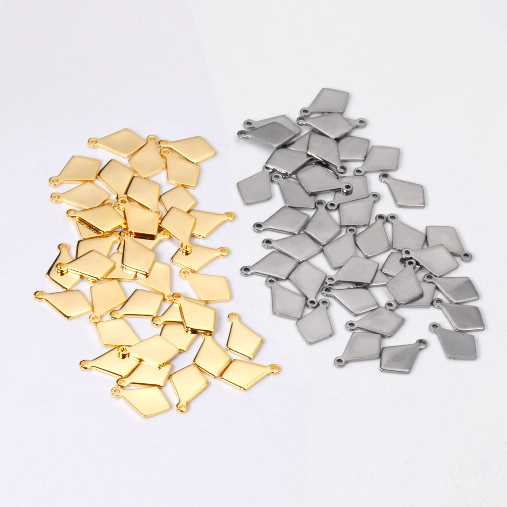 ASON 100pcs/lot Geometric Rhombus Pendant Stainless Steel For Necklace Bracelet
