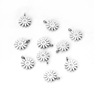 10Pcs Stainless Steel Sunflower Charms Zircon Pendant for DIY Jewelry Making