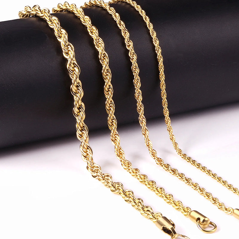 1pc Stainless Steel Twist Chains Necklace Hiphop Jewelry 2mm 3mm Pendants