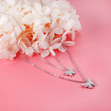 ASON CZ Stones Double Pendant Necklace Stainless Steel Link Chain