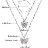 ASON CZ Stones Double Pendant Necklace Stainless Steel Link Chain