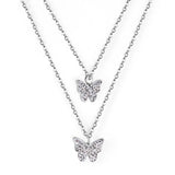 ASON CZ Stones Double Pendant Necklace Stainless Steel Link Chain