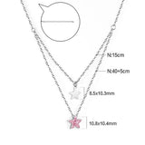 ASON CZ Stones Double Pendant Necklace Stainless Steel Link Chain