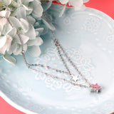 ASON CZ Stones Double Pendant Necklace Stainless Steel Link Chain