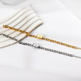 Cat Eyes CZ Charm Link Chain Bracelet Stainless Steel