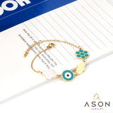 Evil Eyes Flower Shape Chain Bracelet Bangle Stainless Steel Women Jewelry