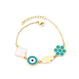 Evil Eyes Flower Shape Chain Bracelet Bangle Stainless Steel Women Jewelry