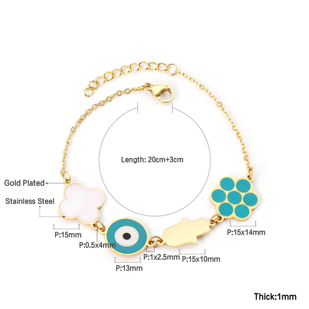 Evil Eyes Flower Shape Chain Bracelet Bangle Stainless Steel Women Jewelry