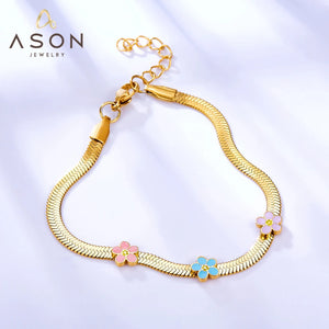 Stainless Steel Plum Bossom Chain Bracelet for Women