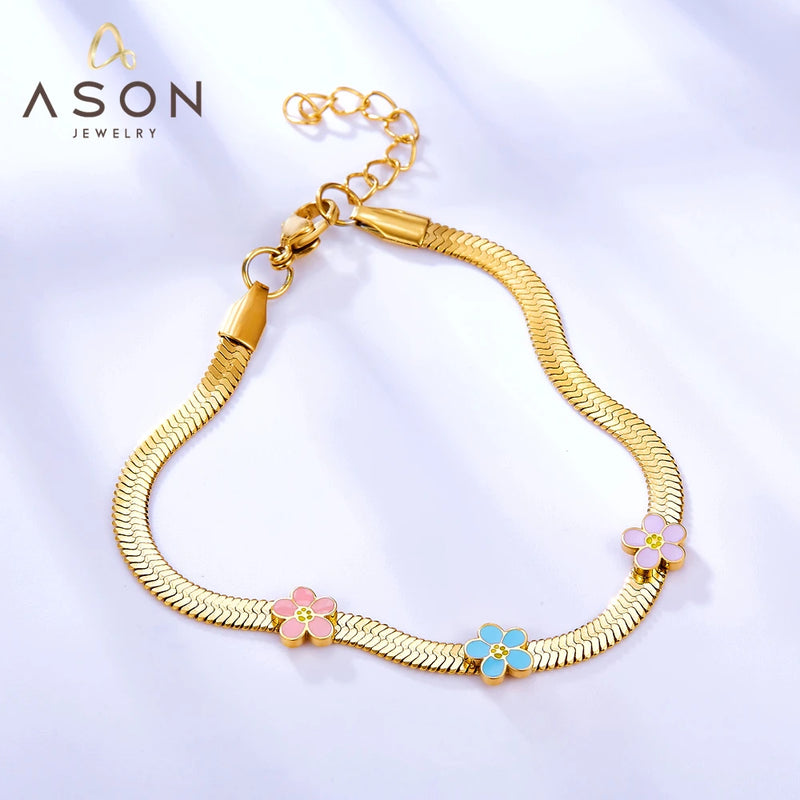 Stainless Steel Plum Bossom Chain Bracelet for Women