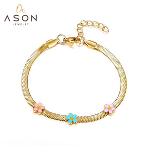 Stainless Steel Plum Bossom Chain Bracelet for Women