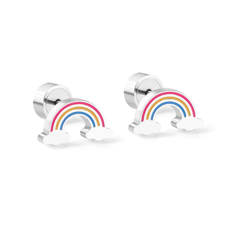 Christmas Small Rainbow Piercing Stud Earrings Stainless Steel Women Girl Kid