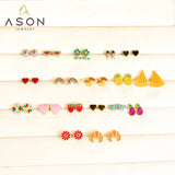 Christmas Small Rainbow Piercing Stud Earrings Stainless Steel Women Girl Kid