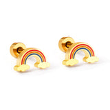 Christmas Small Rainbow Piercing Stud Earrings Stainless Steel Women Girl Kid