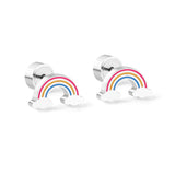 Christmas Small Rainbow Piercing Stud Earrings Stainless Steel Women Girl Kid