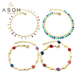 Colorful Oval Beads Sandstone Charm Tassels Chain Bracelet