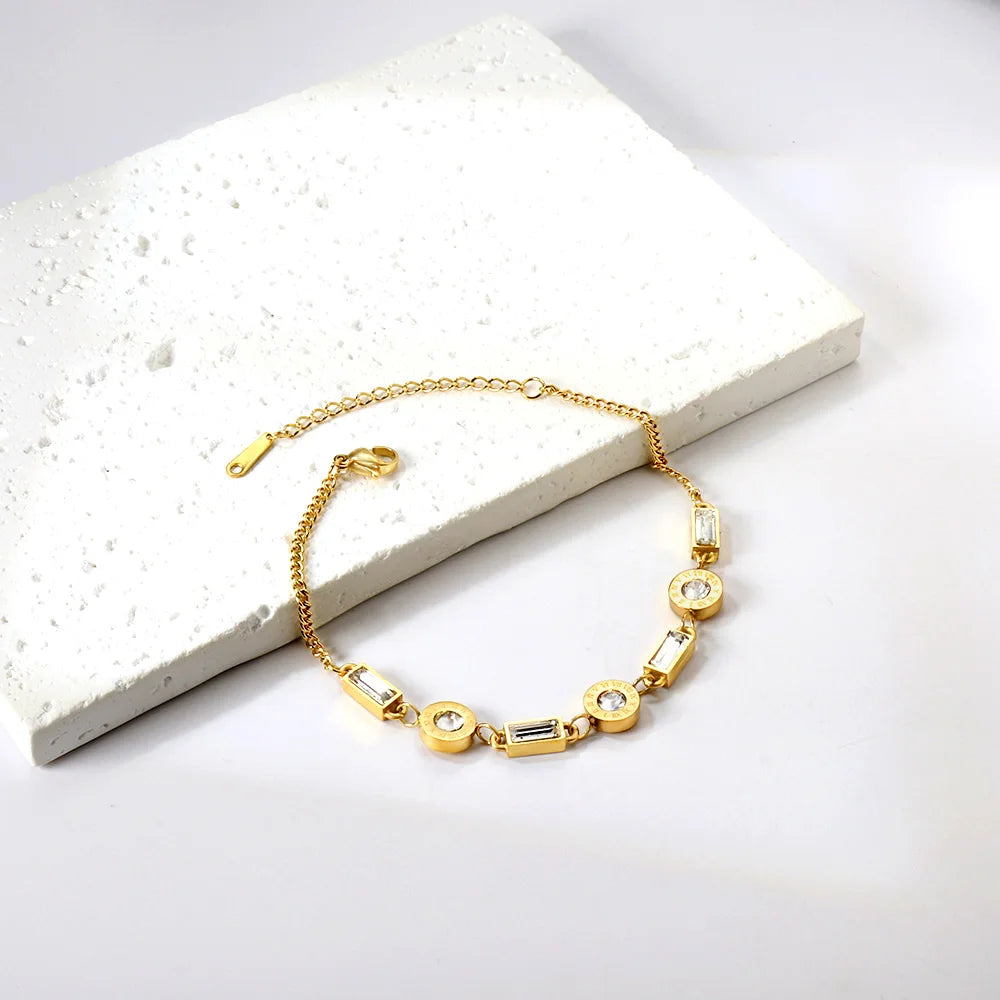 Heart Round CZ Stainless Steel Bracelet for Women