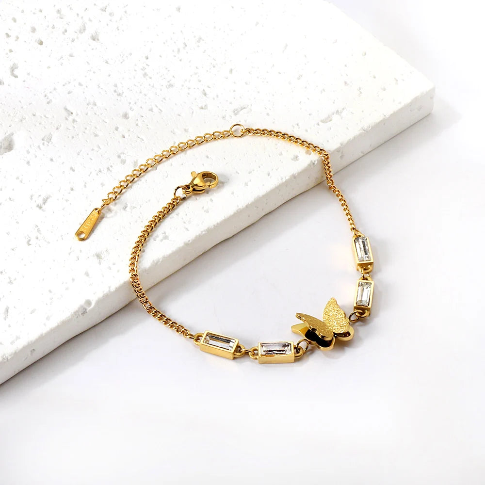 Heart Round CZ Stainless Steel Bracelet for Women