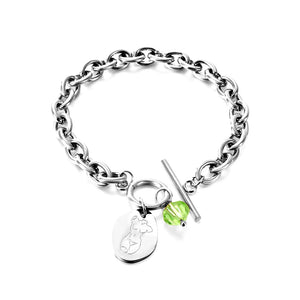 Green CZ Oval Charm Bracelet Stainless Steel