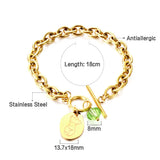 Green CZ Oval Charm Bracelet Stainless Steel