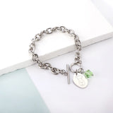 Green CZ Oval Charm Bracelet Stainless Steel