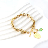 Green CZ Oval Charm Bracelet Stainless Steel