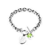 Green CZ Oval Charm Bracelet Stainless Steel