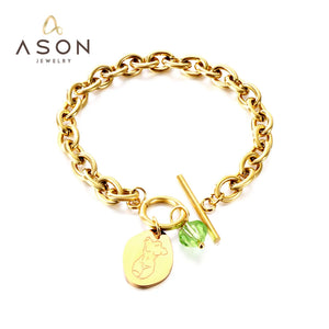Green CZ Oval Charm Bracelet Stainless Steel