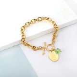 Green CZ Oval Charm Bracelet Stainless Steel