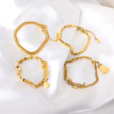 Geometric Heart Charm Bracelet Stainless Steel Women Bangle
