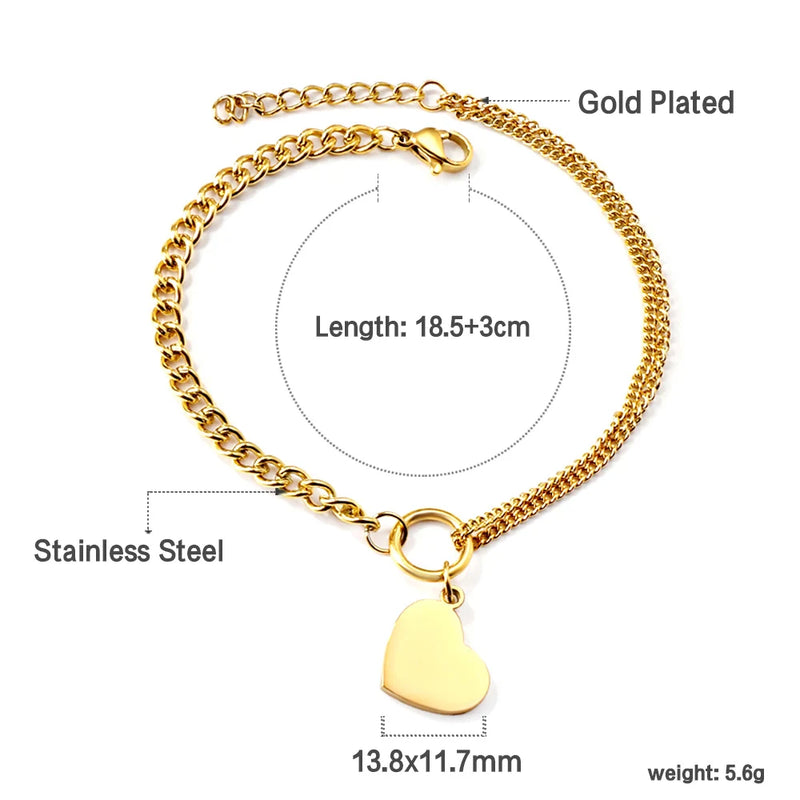 Geometric Heart Charm Bracelet Stainless Steel Women Bangle